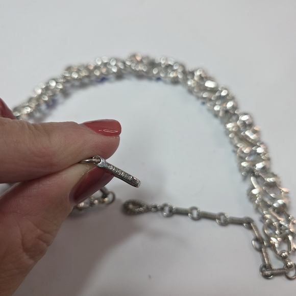 vtg Lisner blue green prong set rhinestone necklace mid century blingy signed - Picture 15 of 16